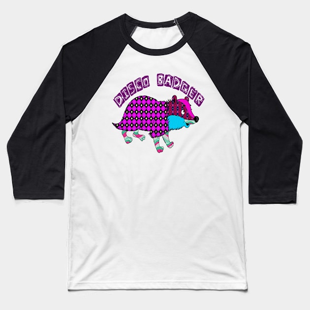 Disco Badger Baseball T-Shirt by iskybibblle